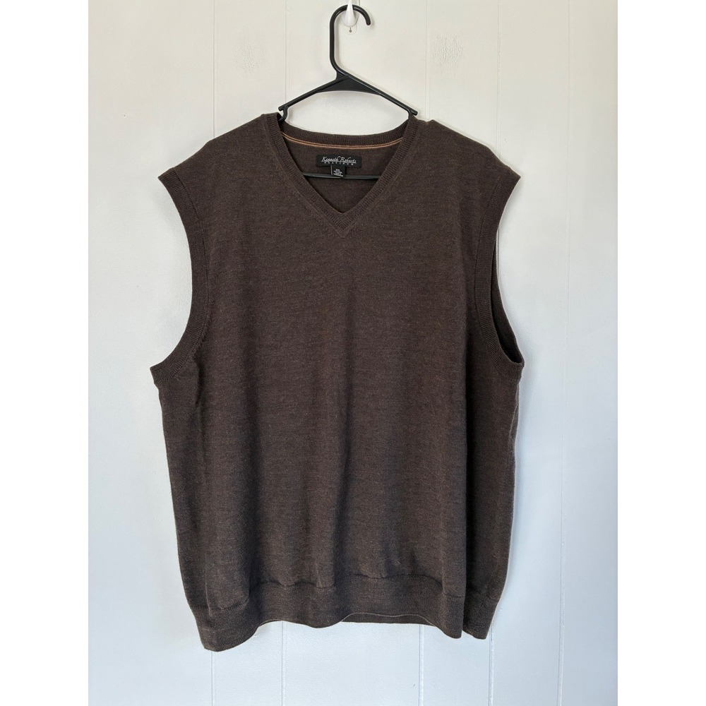 Kenneth Roberts Platinum Mens Brown 100% Wool V-Neck Sweater Vest XXL Classic